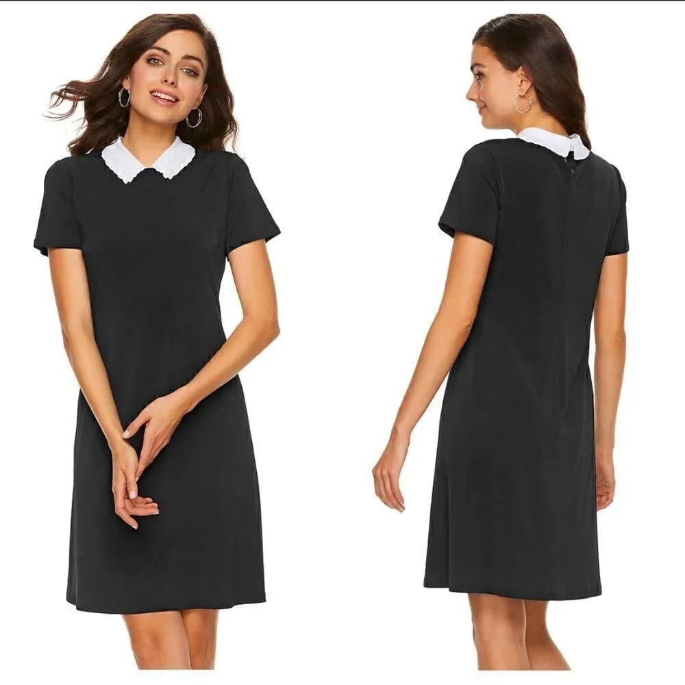 ELLE Black Embroidered Collar Sheath Dress Sz XS
